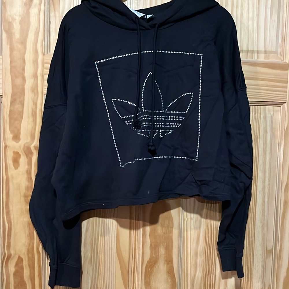 Adidas Black cropped rhinestone lightweight hoodie